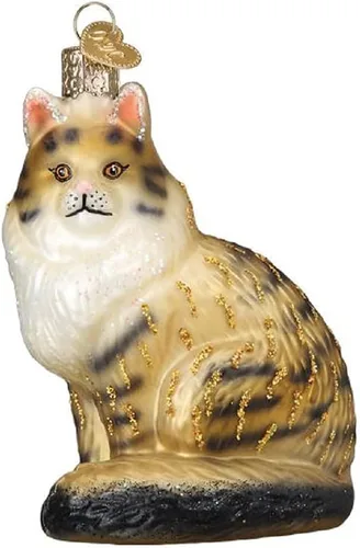 Miniatura 3 de Old World Christmas Adorno de cristal soplado de gatito del Himalaya gris para árbol de Navidad, decoración navideña artesanal, colección de gatos