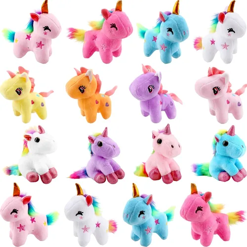 Miniatura 9 de Paquete de 16 mini juguetes de unicornio de peluche, pequeño unicornio de peluche, lindo llavero de peluche, juguetes a granel para Navidad