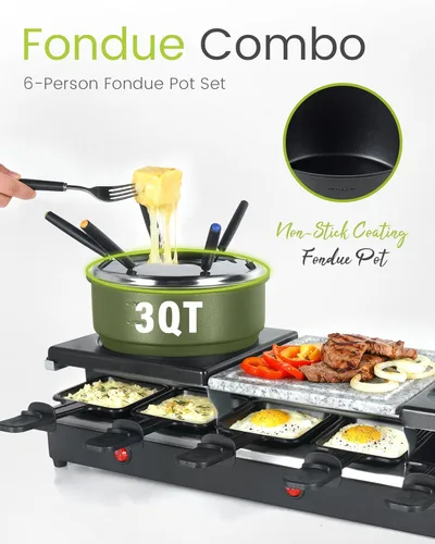 Miniatura 2 de Parrilla de Mesa Raclette - Parrilla Eléctrica Interior con Plancha - Antiadherente Extra Grande Reversible 4 en 1 para Exteriores Apta