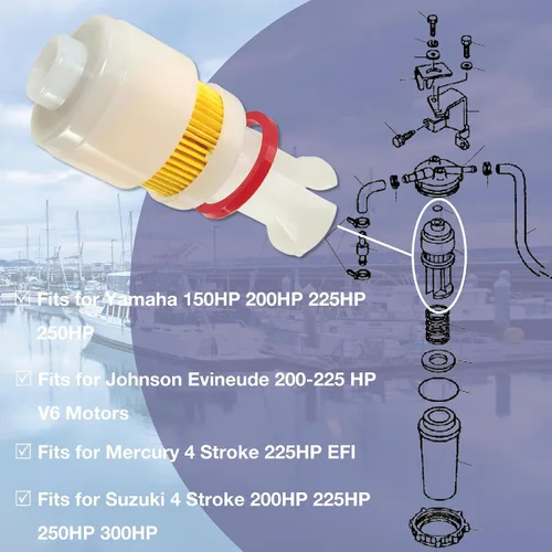 Miniatura 5 de 65L24563 Elemento de filtro de combustible para Yamaha 150HP 200HP 225HP 250HP Motores fueraborda 2 PCS 65L-24563-00 Sierra18-7517 Compatible