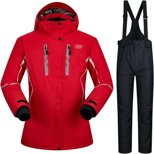 Miniatura 7 de Conjunto de chaquetas y pantalones de esquí para mujer, invierno al aire libre, talla grande, trajes de esquí cálidos con capucha, trajes de nieve E