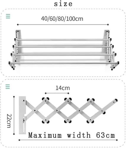 Miniatura 2 de Estantes de secado de ropa para colgar en la pared, ganchos retráctiles plegables para barra de toalla de baño, 4 barras de secado (31.5 in)