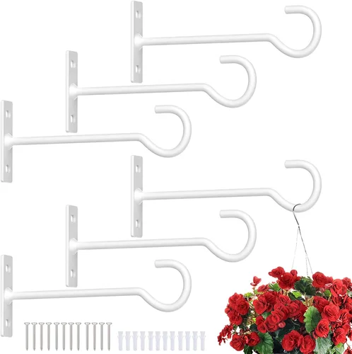 Miniatura 28 de Ganchos para plantas, paquete de 2 soportes de metal para colgar plantas de 6 pulgadas, gancho decorativo para comederos de pájaros, macetas, Negro