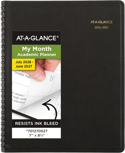 AT-A-GLANCE Planificador 2026-2027 - Calendario académico mensual de 18 meses de julio a diciembre, 7 x 8-3/4 pulgadas, negro (7012705)
