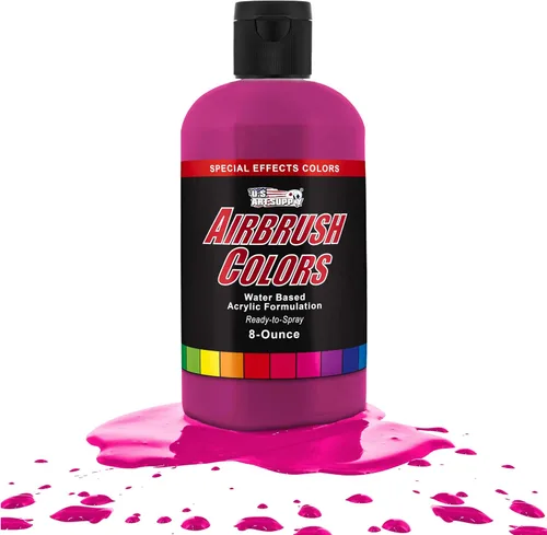 Miniatura 12 de U.S. Art Supply Pintura acrílica rosa neón para aerógrafo, 8 onzas, lista para rociar, pintura con pincel de aire para uñas, modelos, tela, pintura