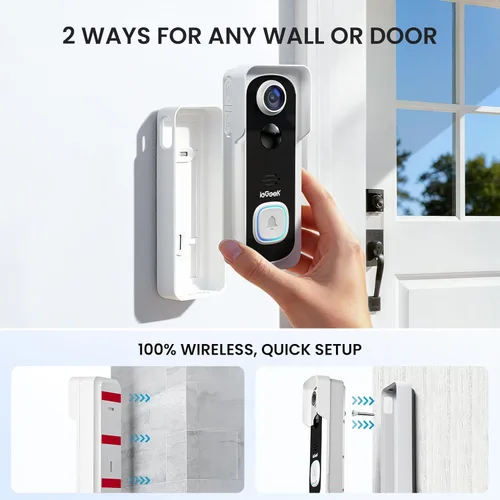 Miniatura 6 de ieGeek Timbre inalámbrico sin suscripción, vista HD 2K 3MP, conversación de 2 vías, detección de movimiento PIR, timbre de video inalámbrico