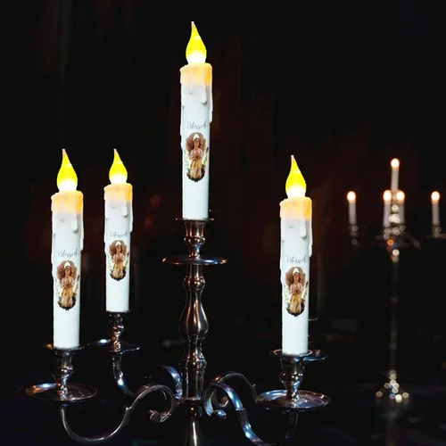 Miniatura 2 de Velas cónicas sin llama primitivas con temporizador, velas LED parpadeantes de 6.75 pulgadas, vela decorativa sin goteo para Halloween, Navidad