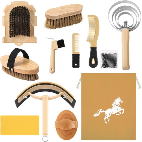 Miniatura 12 de Abbylike Kit de aseo de caballos de 12 piezas, suministros para sala de carreras, festivales, juegos de cepillos para caballos, kit de limpieza