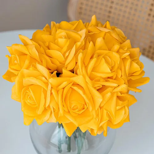 Miniatura 9 de DUYONE Rosas artificiales de un solo tallo 10 piezas de arreglo floral de seda falsa para decoración del hogar, fiesta, boda (rosa claro)