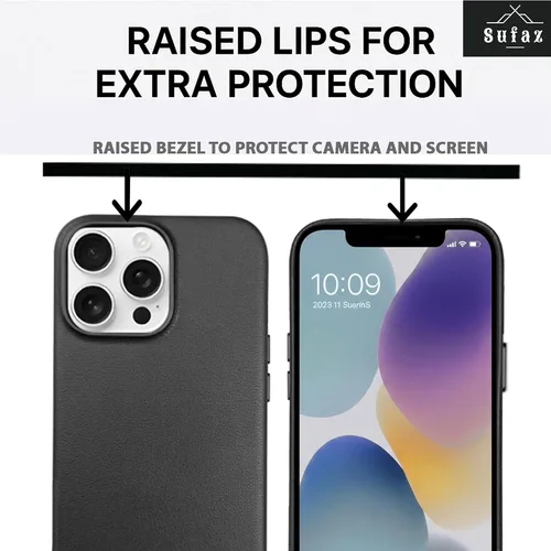 Miniatura 9 de Funda de cuero para iPhone 14 Pro Max - Cuero de grano completo compatible con MagSafe - Funda protectora delgada con botones metálicos y tarjetero