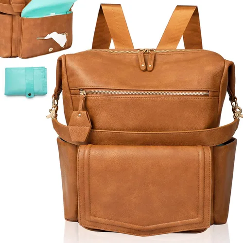 Miniatura 7 de MOMINSIDE Mochila para pañales, hobo convertible, bolsa de bebé grande con 14 bolsillos, 6 bolsas para botellas, bolsa para toallitas, bolsillos