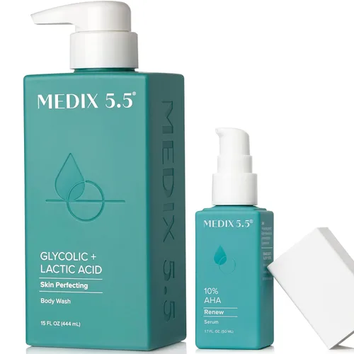 Miniatura 27 de MEDIX - Juego de 3 piezas para el cuidado de la piel antienvejecimiento Limpiador facial y corporal espumoso exfoliante con ácido glicólico AHA +