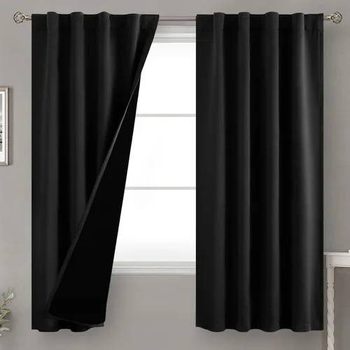 Miniatura 122 de BGment Cortinas 100% opacas beige de 63 pulgadas de largo con forro aislante térmico, bolsillo para varilla y lengüeta trasera de doble capa