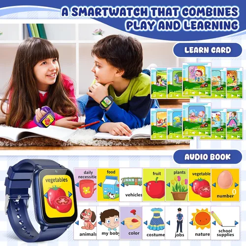 Miniatura 5 de Reloj inteligente para niños de 1.69 pulgadas, reloj inteligente para niños y niñas, podomter, 26 juegos de rompecabezas, cámara, video, reproductor