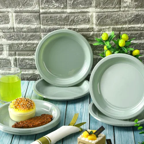 Miniatura 5 de Dandat 36 platos de plástico verde salvia desechables de 9 pulgadas, suministros de salvia verde, platos redondos de postre para cumpleaños, boda
