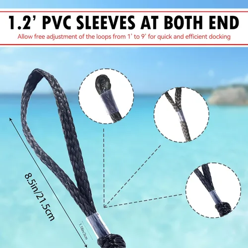 Miniatura 5 de Líneas de muelle elástico para barcos, cuerda flotante sin fregadero con ganchos dobles, amarre de barco resistente para muelle para pontón jet ski