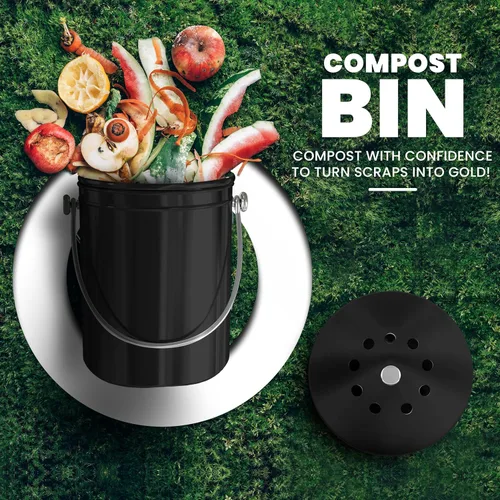 Miniatura 2 de Utopia Kitchen Cubo de compostaje para encimera de cocina, cubo de compostaje de 1.3 galones para cocina con tapa, incluye 1 filtro de carbón