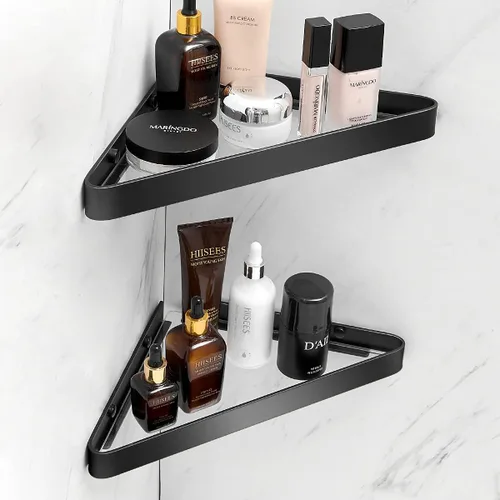 Miniatura 12 de VOLPONE Estantes de baño Estante de esquina de vidrio montado en la pared para baño Estante flotante Organizador de pared de vidrio templado 2