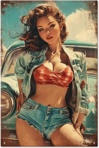 GLOBLELAND Cartel de metal vintage Pin Up Lady de 8 x 12 pulgadas para decoración de pared para el hogar, baño, bar, bares, cafetería, club