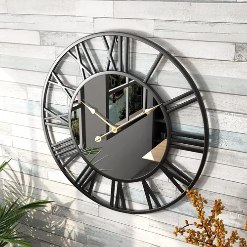 TOPWAYS Reloj de pared grande para decoración de sala de estar, reloj vintage con número romano, marco de metal de 20 pulgadas, reloj silencioso sin