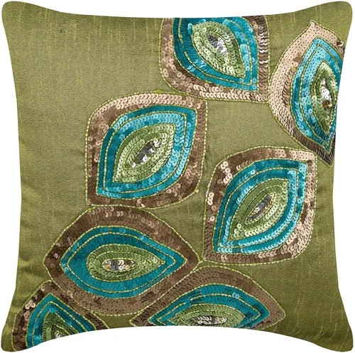 Miniatura 23 de The HomeCentric Fundas de almohada decorativas con bordes de 12 x 12 pulgadas Funda de cojín de seda de arte moderno Fundas de almohada verdes