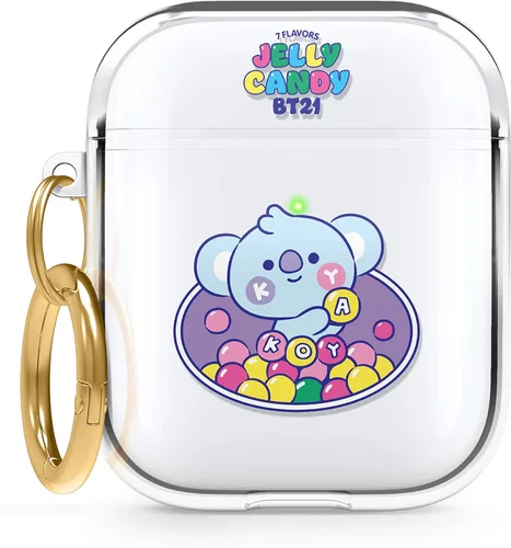 elago BT21 - Funda compatible con Apple AirPods Case 1 y 2, funda transparente con llavero, reducción del amarillamiento y manchas, soporta carga