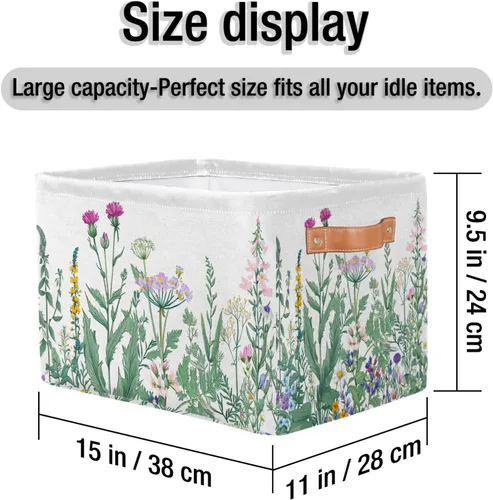 Miniatura 4 de Pardick Paquete de 2 cajas de almacenamiento plegables grandes para hierbas y flores silvestres, coloridas cajas de almacenamiento de tela de lona