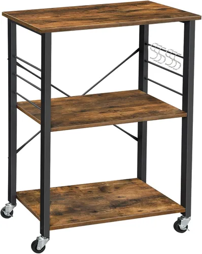 Miniatura 8 de VASAGLE Estante de cocina con ruedas, carrito de servicio de 23.6 pulgadas con 3 estantes, carrito de cocina, estante de microondas, para mini
