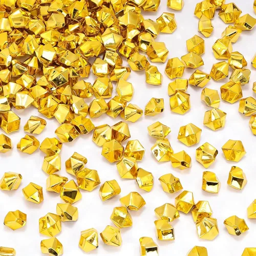 DomeStar 520 pequeñas rocas de hielo de oro falsas, hielo acrílico, pepitas de oro falsas, canicas para rellenos de jarrones, dispersos de mesa,