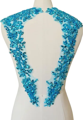 Miniatura 14 de Apliques hechos a mano con cuentas de diamantes de imitación para coser en parche de encaje de cristal, 1 par para ropa de bricolaje, vestido