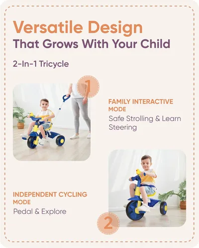 Miniatura 3 de KRIDDO - Triciclos 2 en 1 para niños de 18 meses a 3 años, ruedas EVA mejoradas, ideal para regalo para niños de 2 a 3 años, con mango de empuje