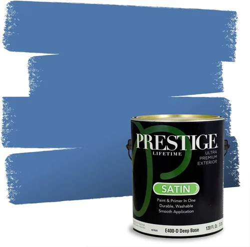 Miniatura 13 de Prestige Paints. - Base y pintura para exteriores en un solo galón, 1 galón. plano, comparable con Sherwin Williams Topsail. SW159-azul hechizante.