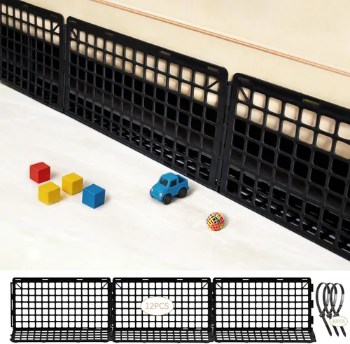 Miniatura 8 de 12 piezas de bloqueador para debajo del sofá para cama ajustable de plástico con 30 lazos, barreras negras para sofá para perros, mascotas y gatos