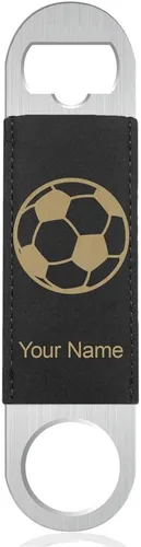 LaserGram Abrebotellas, balón de fútbol, grabado personalizado incluido (cuero sintético, negro y dorado)