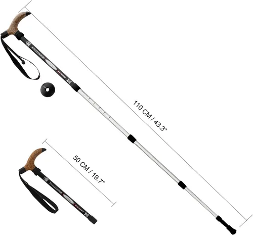 Miniatura 5 de Bastón de trekking de aleación de aluminio con bloqueo rápido antichoque, muleta de caña ajustable para montañas, trekking y senderismo, ultraligero
