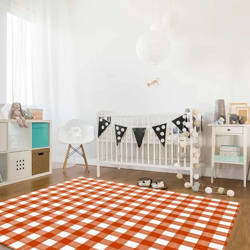 Miniatura 4 de Alfombra de área a cuadros naranja quemado para sala de estar/dormitorio, alfombra de área antideslizante de 2 x 3 pies, alfombra de área de lana