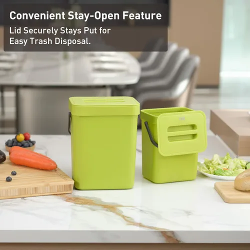Miniatura 6 de EKO Puro Mini bote de basura para cocina montado en la pared con tapa, contenedor de residuos de alimentos, 0.79 galones / 3 litros (verde)