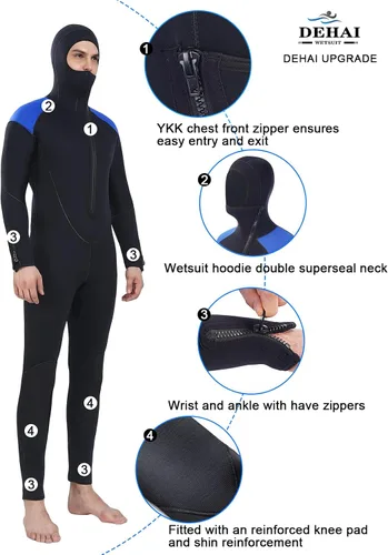 Miniatura 3 de DEHAI Traje de neopreno de 0.197 in para hombre, traje de neopreno para buceo, manga larga, cremallera trasera, cuerpo completo, traje de baño