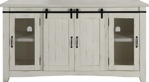 Martin Svensson Home Soporte de TV rústico de 65" en madera maciza con almacenamiento, todo en blanco antiguo