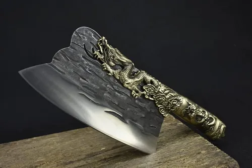 Miniatura 6 de Cuchillo de carne, cuchillo de chef Longquan de China de 8.5 pulgadas, cuchillo de chef vintage con mango de cobre, cuchillo de carnicero