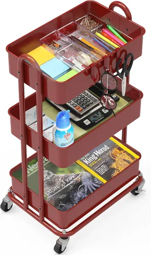 Miniatura 3 de Simple Houseware Carrito de metal resistente de 3 niveles, verde militar