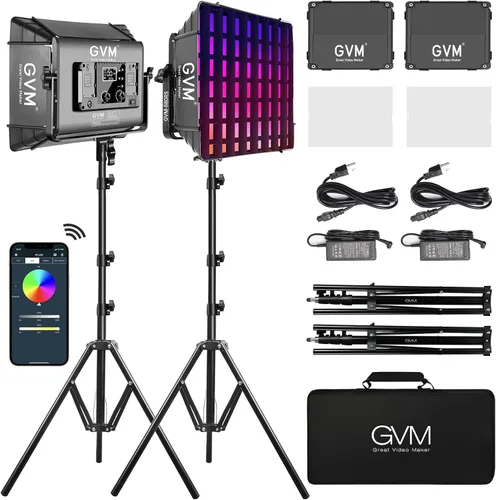 GVM Kits de Iluminación de Fotografía RGB con 2 Softboxes, Luces de Estudio 880RS 60W con Control Bluetooth, 2 Paquetes de Luz de Video con 18