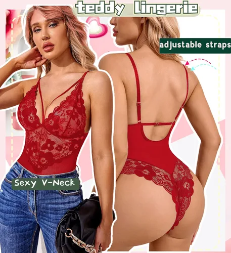 Miniatura 6 de Avidlove - Lencería de entrepierna a presión para mujer body de encaje de una pieza mini traje sexy