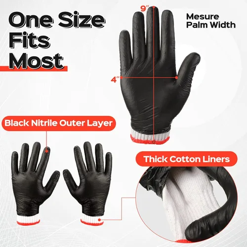 Miniatura 6 de Janmercy Kit de 200 guantes desechables de nitrilo para barbacoa con 8 forros de algodón lavables de 5 mil para asar a la parrilla, cocinar guantes