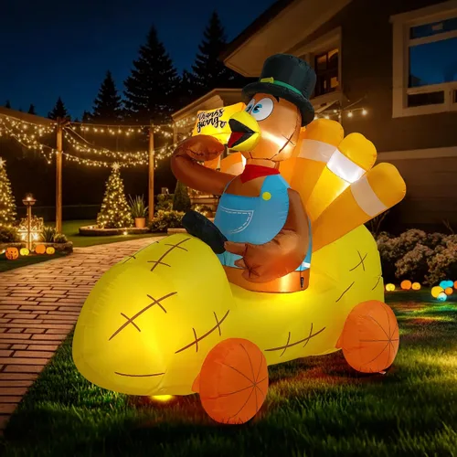 Miniatura 9 de VIVOHOME - Decoración de jardín inflable de 6 pies, figura de familia de pavos con iluminación LED para el día de Acción de Gracias