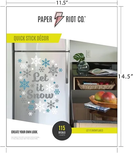 Miniatura 8 de Paper Riot Co. Let It Snow Copos de nieve calcomanías de pared de Navidad para vacaciones, adhesivo extraíble para aula, habitación de niños