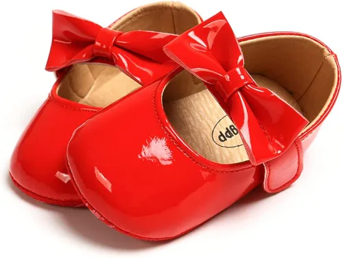 Miniatura 6 de myppgg Mary Jane - Zapatos planos brillantes con lazo y lazo de princesa, zapatos de cuna antideslizantes para niños pequeños que caminan