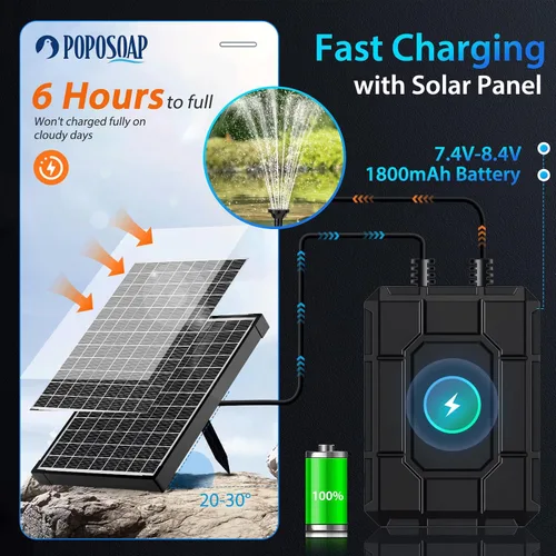 Miniatura 2 de POPOSOAP Reserva de Batería de 1800mAh para Bomba de Fuente Solar, Reserva de Batería de 7.4V-8.4V para Kit de Bomba de Fuente de Agua Solar