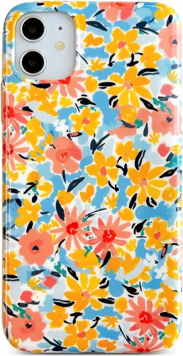 Miniatura 10 de Qokey Funda compatible con iPhone 11 de 6.1 pulgadas, bonito diseño de flores para niñas y mujeres, patrón de conchas de cristal brillante