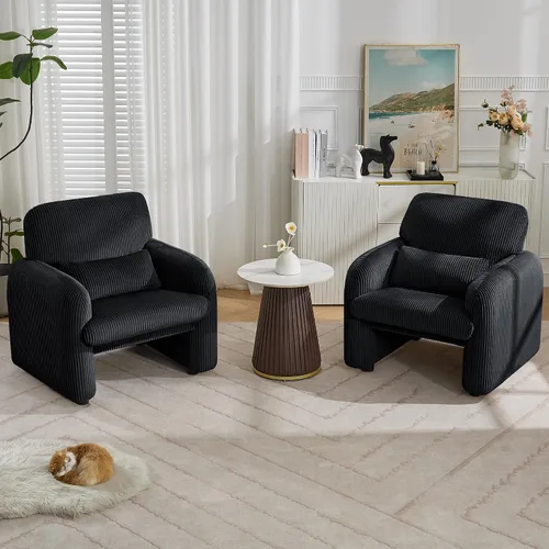 Miniatura 26 de WUTUTUEE Silla decorativa de tela de pana, sillas tapizadas modernas para sala de estar con almohada lumbar, sillón ancho y cómodo para dormitorio